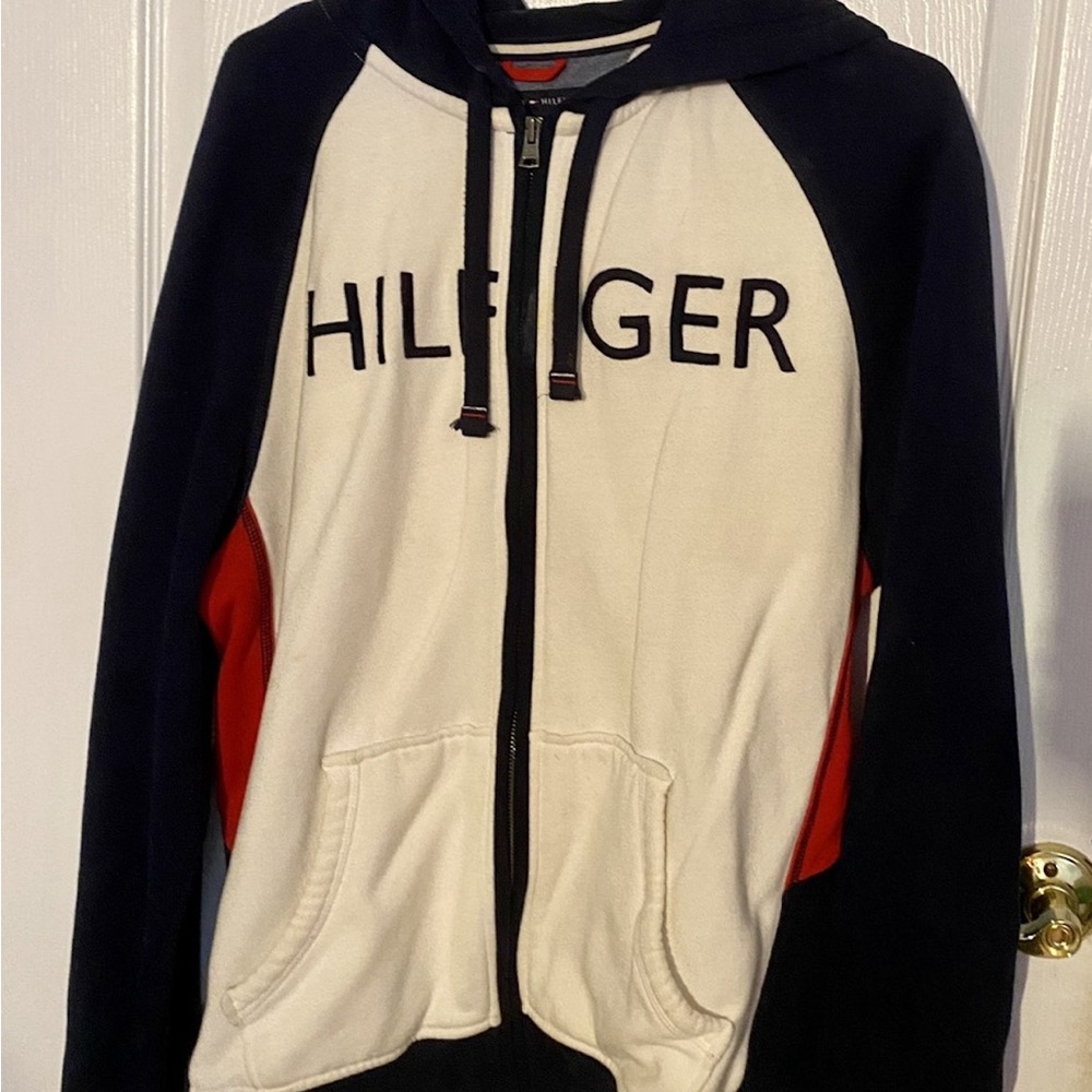 Large men’s Tommy Hilfiger zip hoodie classic brand colors